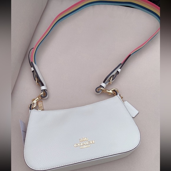 Coach Jes Baguette Leather Crossbody Gold/Chalk NWT $328 C7265 - Picture 8 of 11